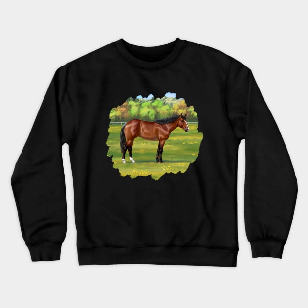 Brown Bay Quarter Horse in Pasture Crewneck Sweatshirt by csforest